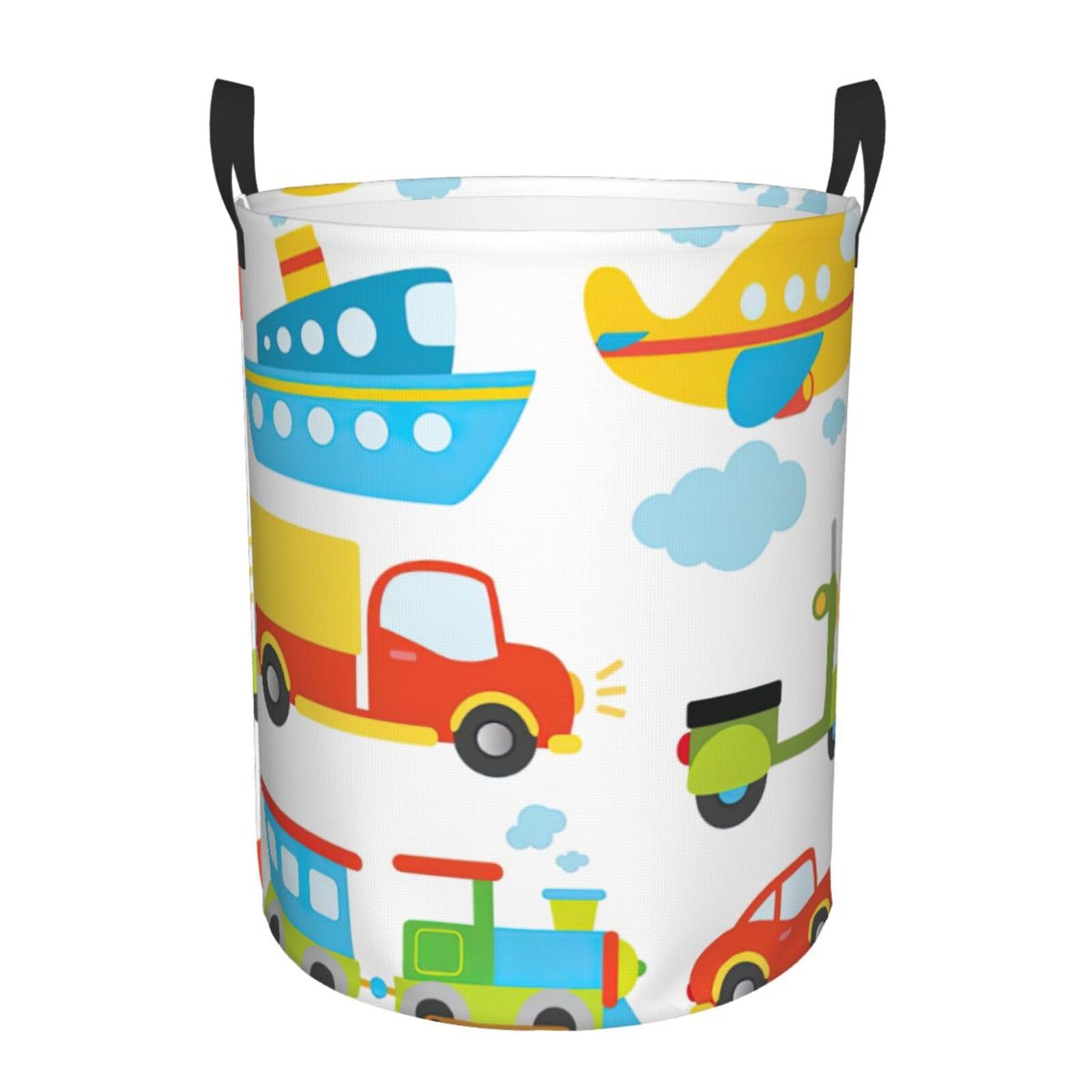 M Collapsible Round Diversified transportation Print Laundry Hamper