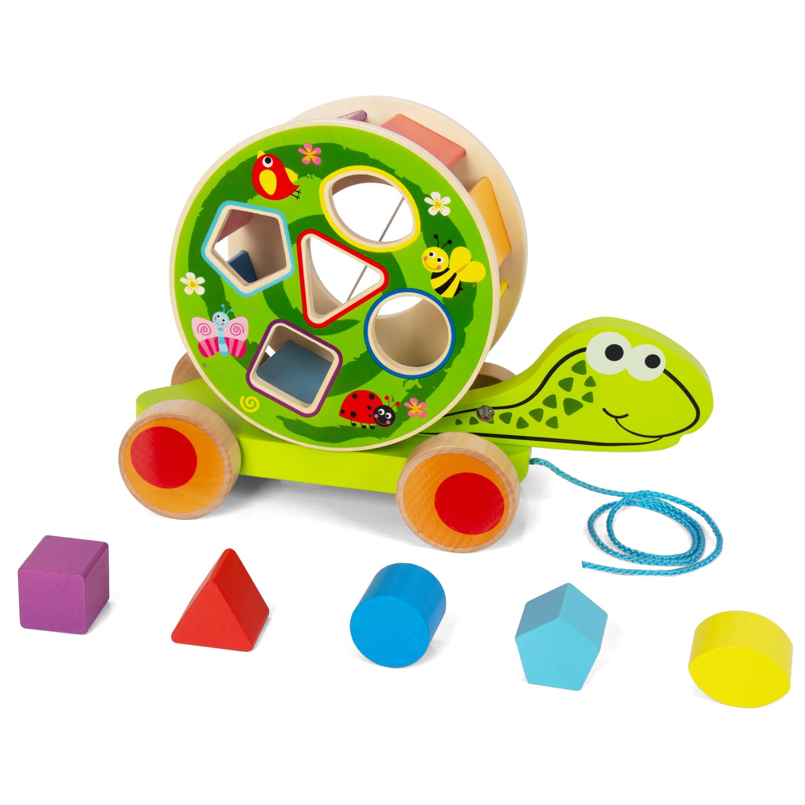 Holzschildkröten Traktionsspielzeug mit Abnehmbarer Schildkrötenschale und Formklassifikation Holzblöcke, Nachzieh-Spielzeug Pädagogisches Spielzeug für Kinder