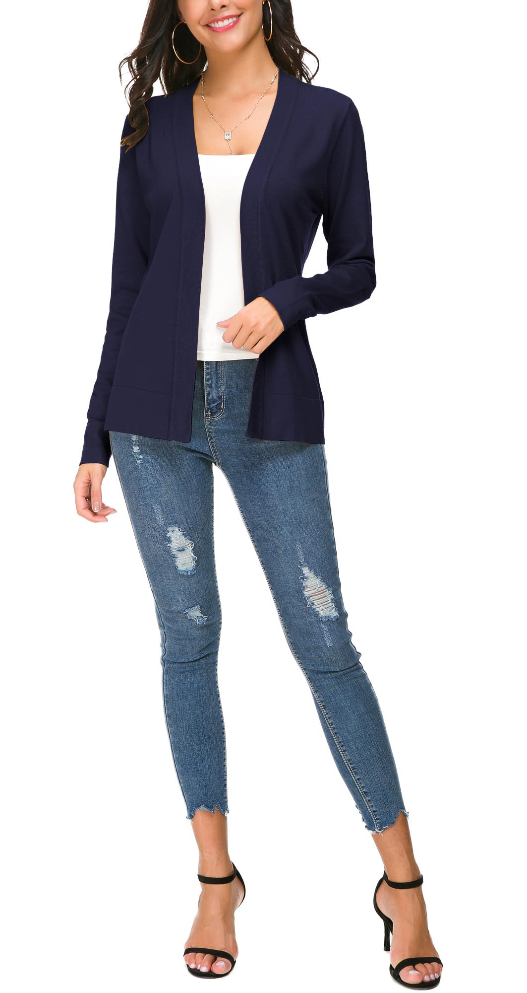 EXCHIC Femmes Manches Léger Manches Longues Devant Ouvert Tricoté Cardigan Gilets