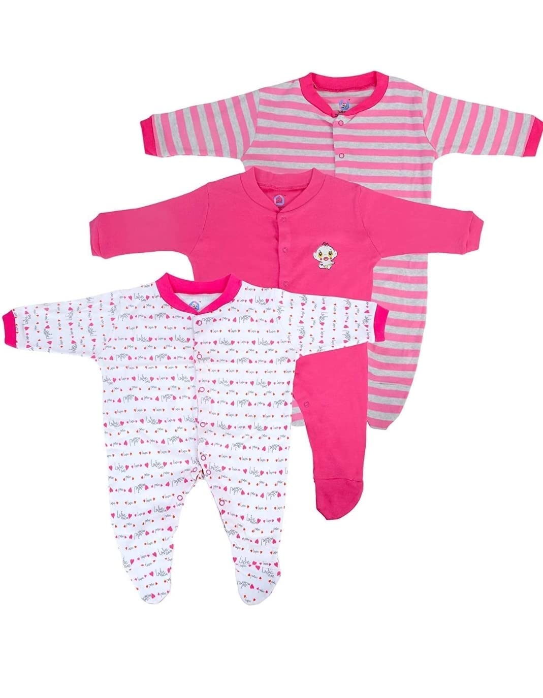 GenericBaby Cry Mini Baby New Born Baby Soft Cotton Full Sleeves Long Romper/Sleepsuit in Pack of 3