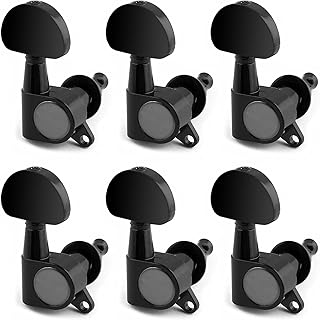 Bogart Sealed String Tuning Pegs Tuning Machines Grover Machine Heads Tuners Tuning Keys 6 In Line for Right Handed Acoustic Guitar or Electric Guitar Half Round Head Black.