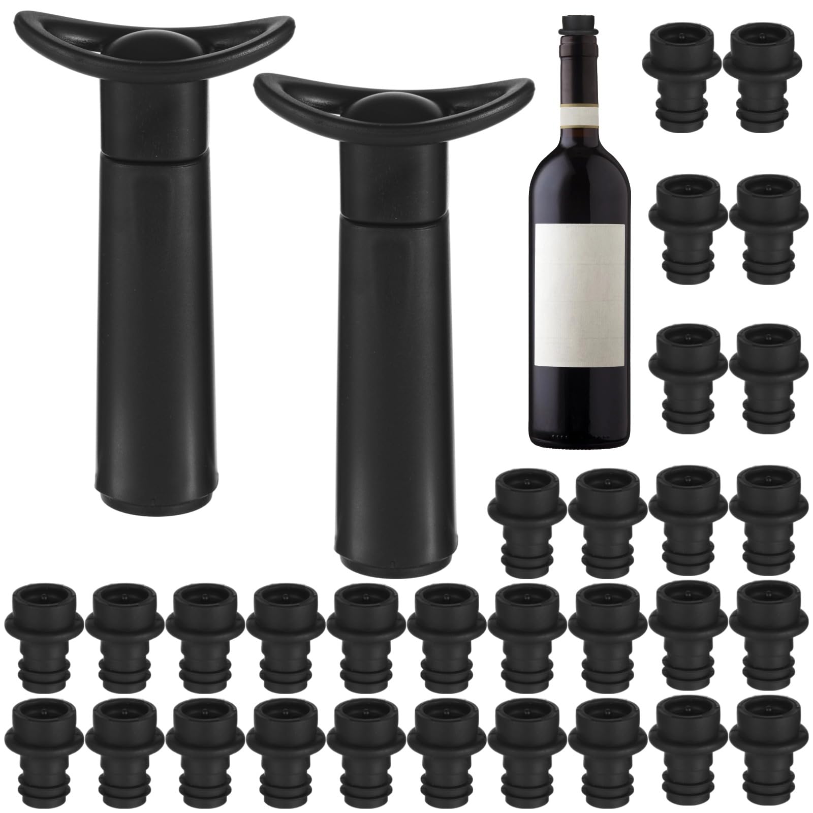 Juego de 32 bombas de vacío para ahorro de vino, con 2 bombas y 30 tapones, conservadores de vino reutilizables, protectores de botellas, selladores de botellas para cocina, fiesta
