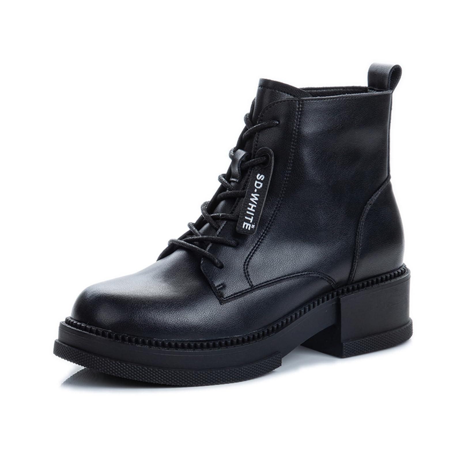 Womens Lace-Up Combat Ankle Boots Fashionable Thick Heel Convex Sole Autumn High Heel Short Boots Suitable For Dating