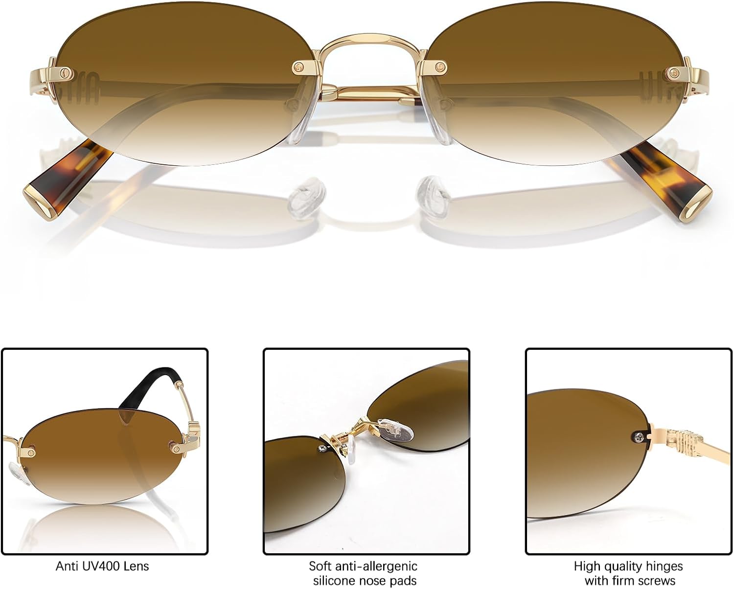 TYA Retro Small Oval Sunglasses for Women Men, 2026 Trendy Rimless Sun Glasses Fashion Narrow Shades Y2K Designer Sunnies - Image 5