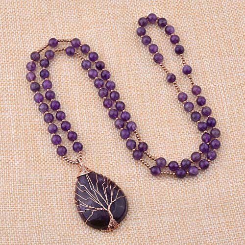 Jovivi Natural Amethyst Quartz Healing Crystals Necklace Wire Wrapped Teardrop Tree Of Life Chakra Gemstone Pendant Mothers Day Christmas Gifts #TOP3