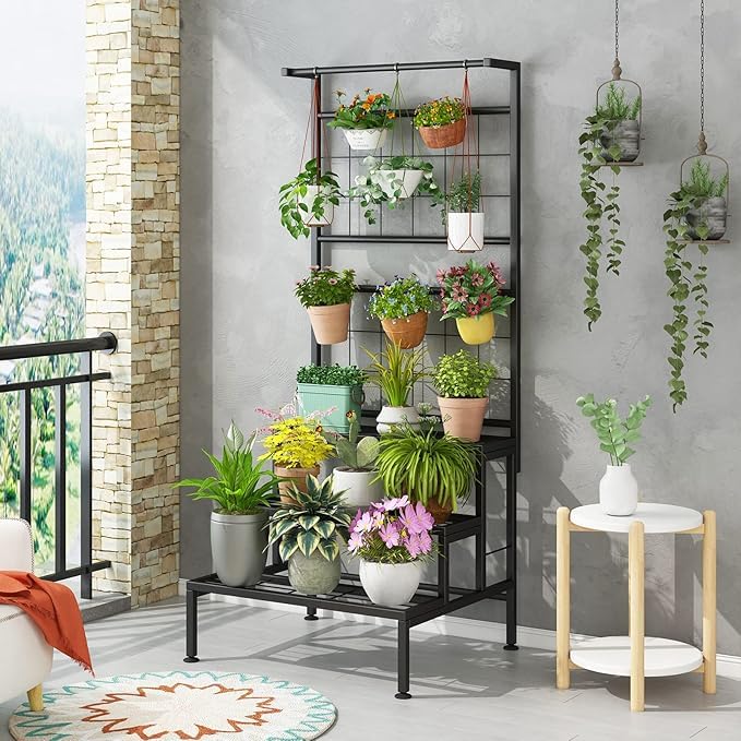 BLISS HOME DECOR Multi-Layer Metal High Plant Stand for Garden, Living Room Balcony, and Hanging Plants for Flowers and Vines Indoors, Big Planters That Are Simple to Place Black (B0D6KQDSMS) Amazon Price History, Amazon Price Tracker