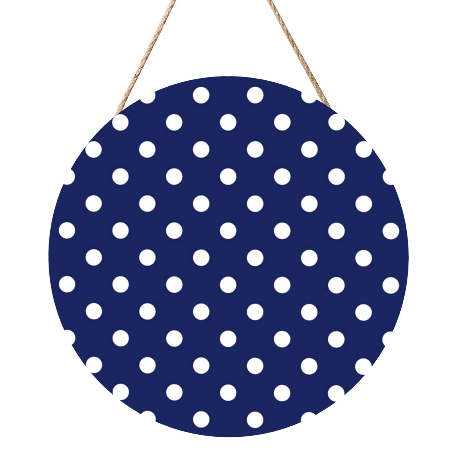 InOmak Navy Blue Polka Dot, Round Wood Panel Painting 12 in, Wall Hanging Painting For Home