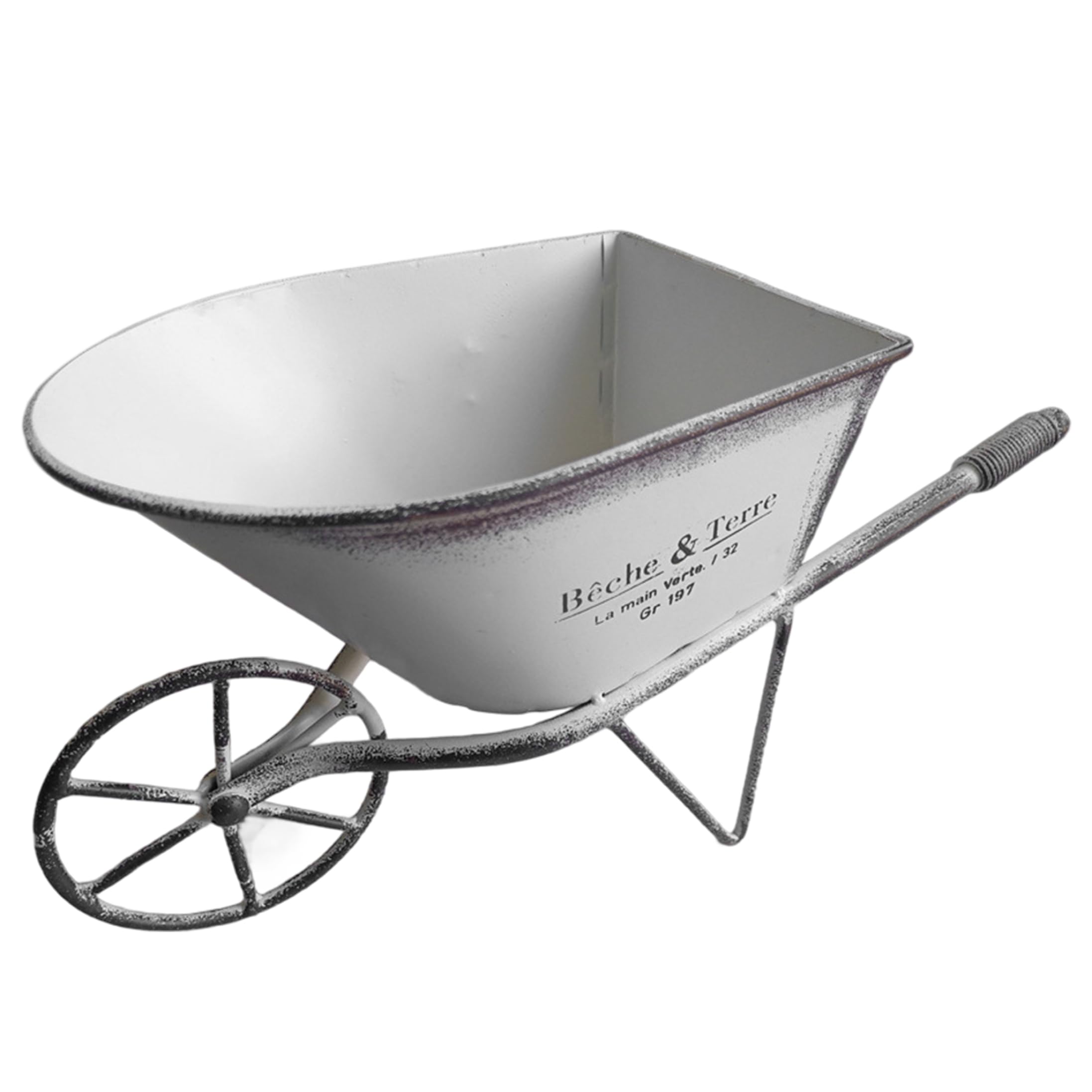 Otbushit Antique Wheelbarrow, Wheelbarrow Planter, Sturdy Iron Decorative Metal Planter for Garden Patio & Terrace - White