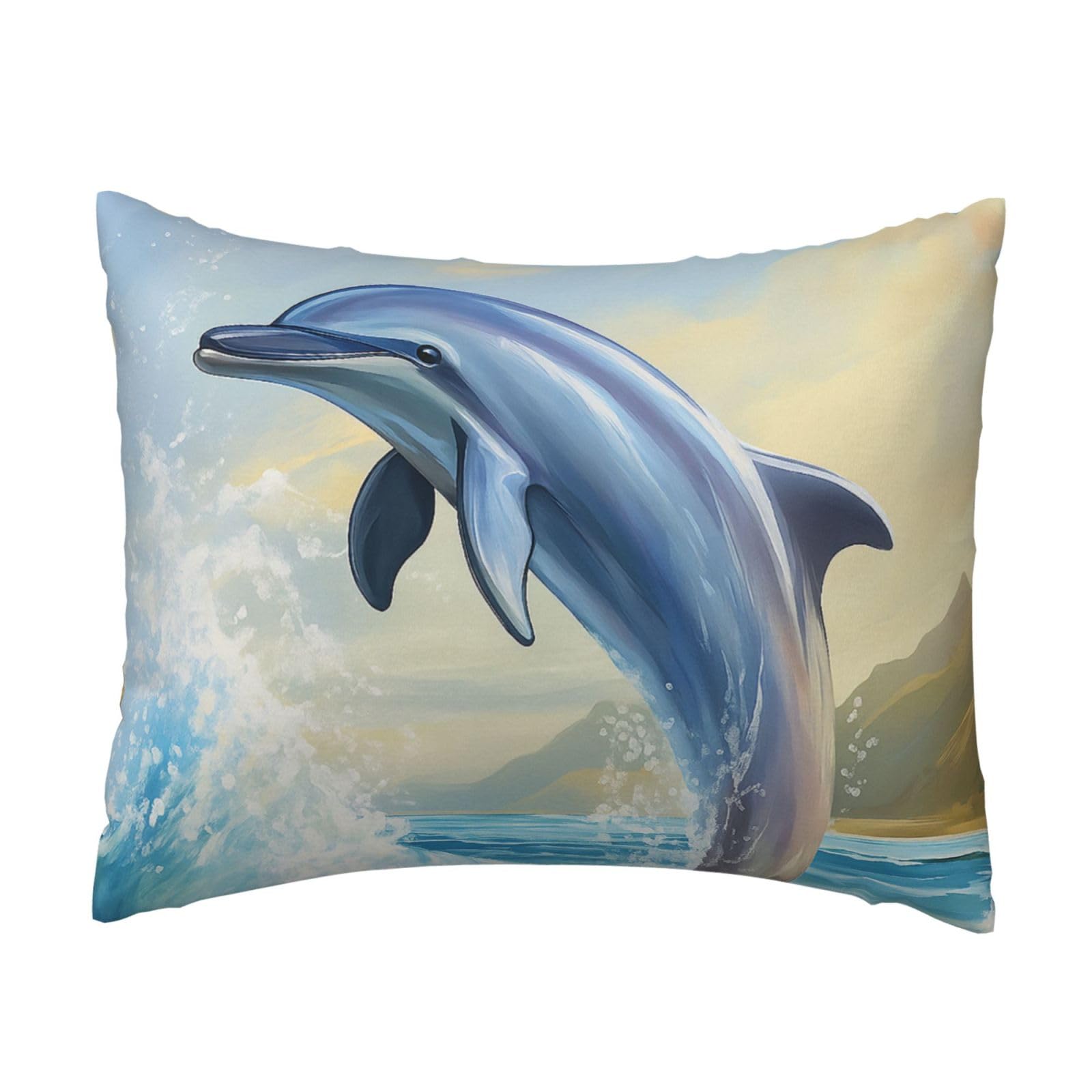 Jumping Dolphin Pillowcase Soft Plush with Zipper Decorative Pillowcovers 16x20 in