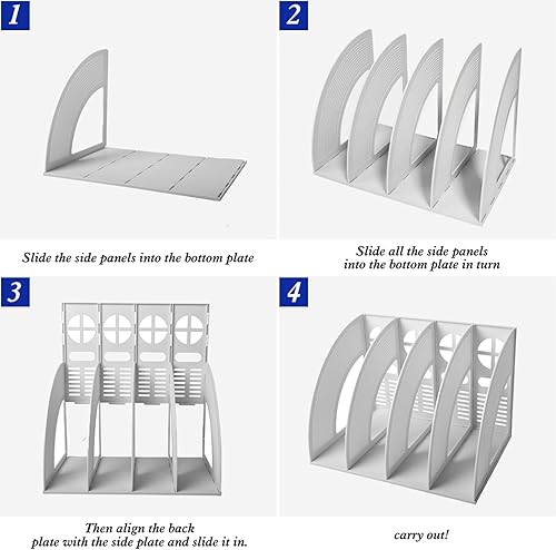 Miniatura 5 de SAYEEC Carpeta de almacenamiento para archivos, 4 compartimentos, organizador hueco de escritorio, marco de estante de archivo, marco de papel de