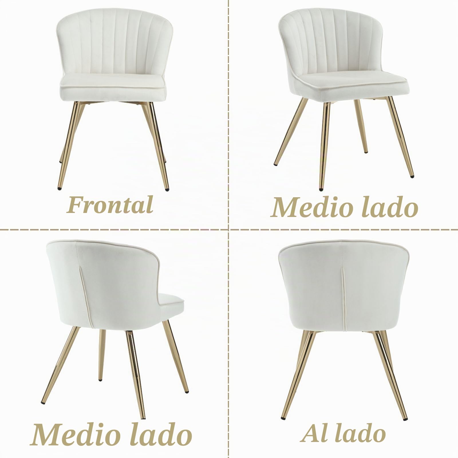 Ya-Home Juego de 2 Sillas de Comedor Moderno de Terciopelo con Asiento Tapizado, Sillas de Cocina Nórdico con Patas de Metal, Sillas Tocador para Salon/Restaurante,Beige | Asiento Tapizado de Terciopelo, Pata Metal Antideslizante, Respaldo Curvo, Cojin Gr