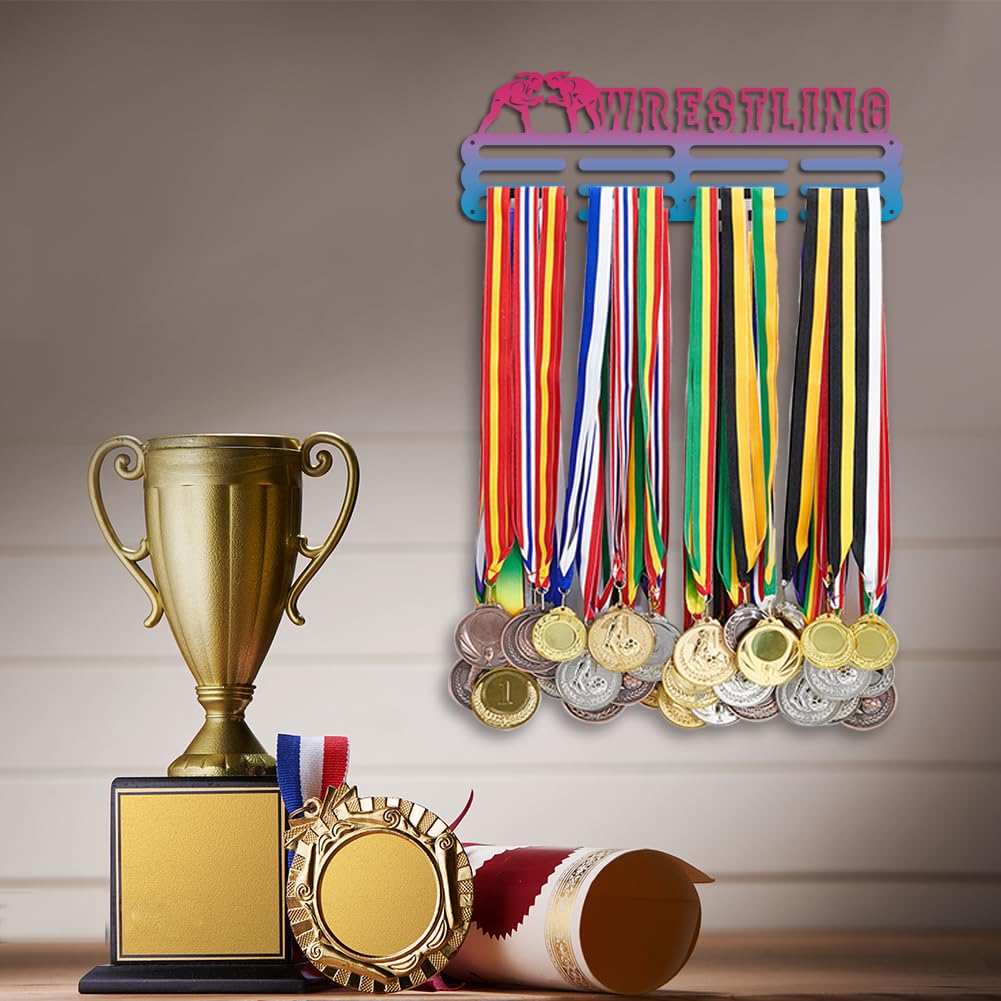 PH PandaHall Wrestling Medaille Hanger Display, Sport Medaillenhalter Display Rack Wandhalterung Hänger Dekor 3 Zeilen Sport Award Rack mit Schraube für über 50 Medaillen Halskette Schmuck 40cm