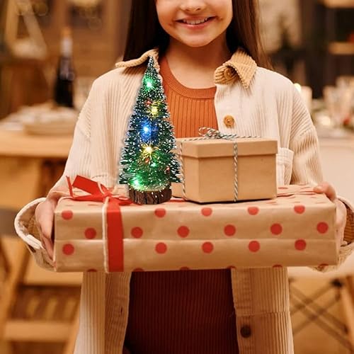 Miniatura 3 de Jlong Árbol de Navidad pequeño con luces de escritorio árbol de sisal en miniatura mini árbol de Navidad mesa de pino botella de árbol de Navidad