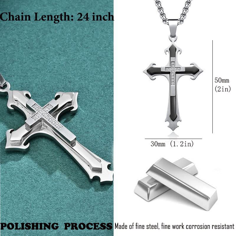 Cross Neckalces for Men, Gold/Silver/Black Cross Necklace Box Chain Pendant Necklace, Gift for Dad Grandpa Husband - 24 inch4