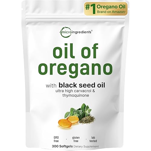 Micro Ingredients Oil of Oregano Softgels, 300 Count | 2 in 1 Formulated with Black Seed Oil, 4X Strength Carvacrol & Thymoquinone | Plant Based, Non-GMO, & Immune Support