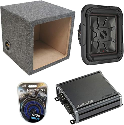 Harmony Audio Kicker Bundle L7 Subwoofer de 12 pulgadas 1200 W 46L7T124 con subcaja sellada y amplificador estéreo CXA800.1