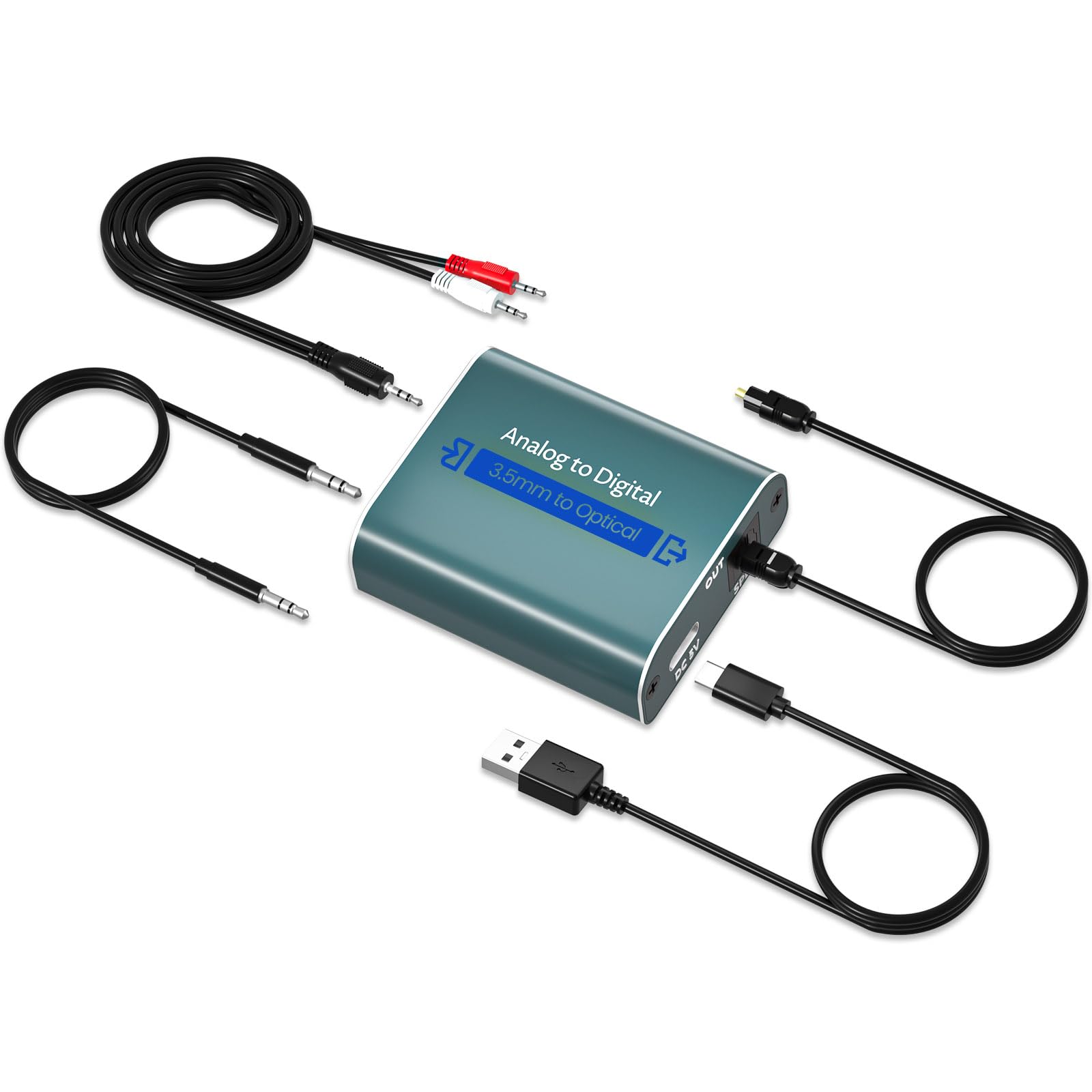 AMANKA Convertitore Audio Analogico a Digitale con Cavo Ottico Conversore RCA a Toslink SPDIF doppio Jack da 3,5 mm per PS3, PS4, HDTV, Blu-ray