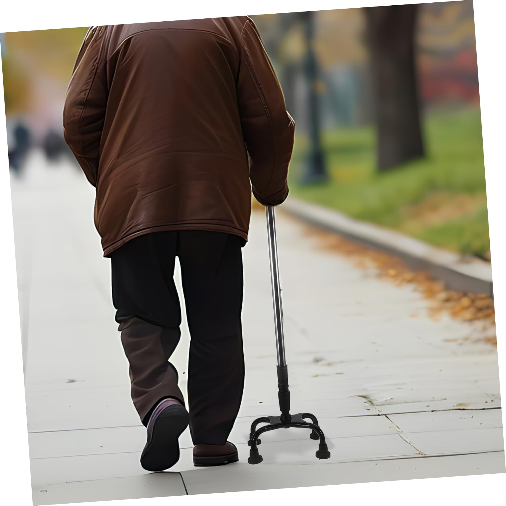 Bastón De Cuatro Patas Plegable para Personas Mayores, Acero Inoxidable, Mango Antideslizante, Soporte Estable, Ajustable Altura, Bastón Portátil Ligero para Viajes y Uso Diario