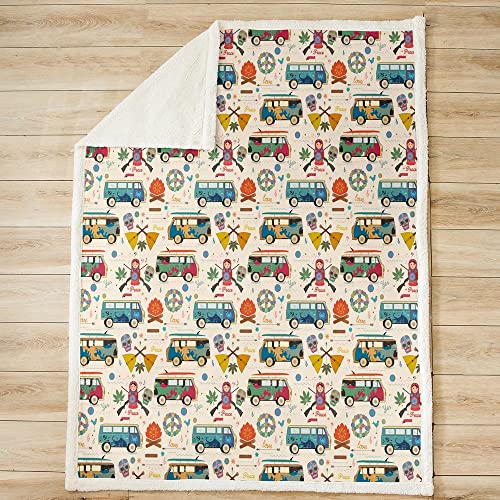 Loussiesd Kids Great Camping Fleece Throw Blanket Colorful Camper Sherpa Blanket Boys Rustic Camping Van RV Plush Blanket Farmhouse Fuzzy Blanket for Sofa Bed,Single 50x60 Inch - Image 2