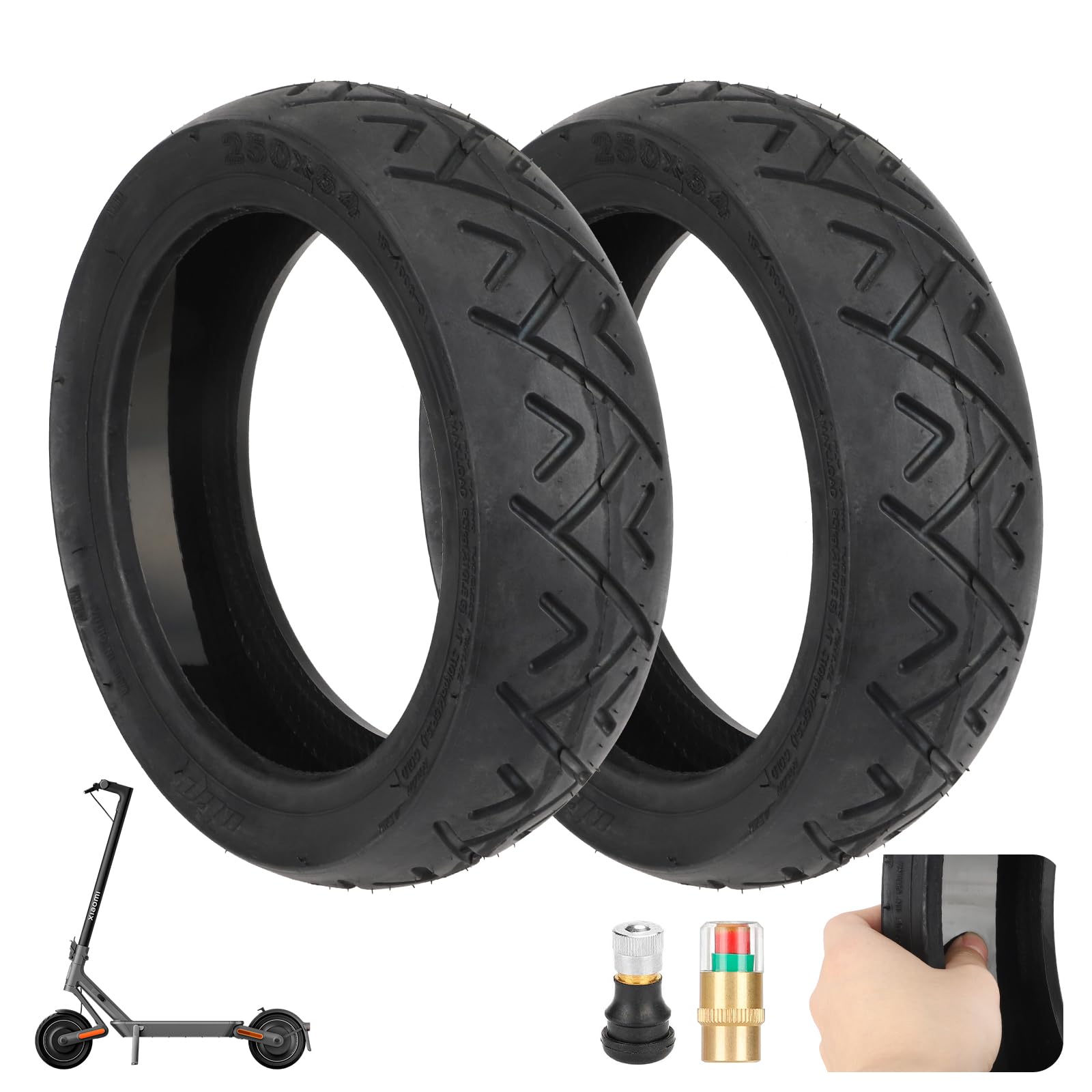 ulip Lot de 2 pneus à vide 250 x 64 - 10" - Avec colle en direct intégrée - Réparables - Pour scooter Xiaomi 4 Ultra Navee S65 S65C