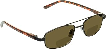 proSPORT Square Aviator Bifocal Sunglass Reader +1.00 Hinged Bronze Frame with Amber Lens.