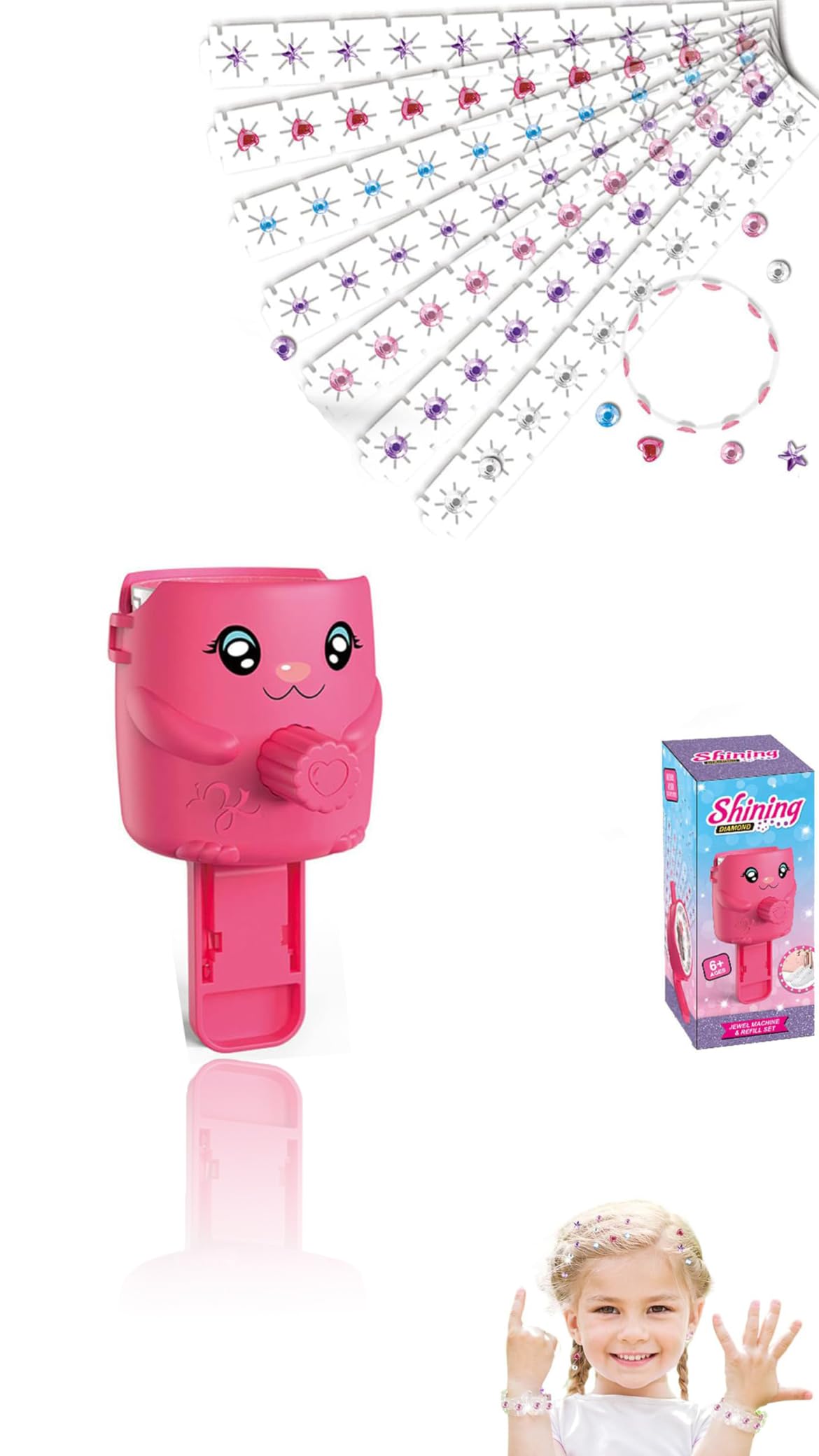 Sweet seven Deluxe Hair Gem Stamper Decoration Set - 240 Gems, Girls' Pretend Play Jewel Refill Set for DIY Hair, Shoes, and Fashion Styling - Includes Diamond Styler Kit