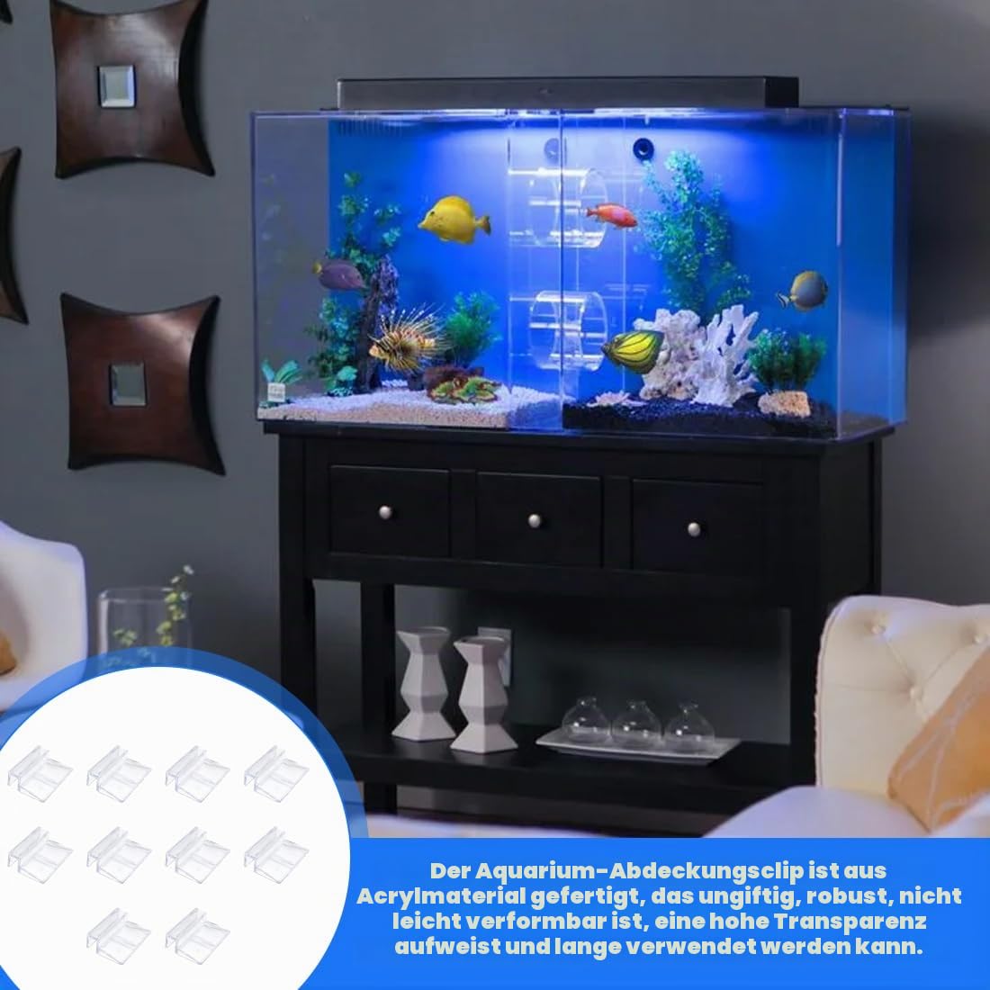 Glasabdeckungs-Clips für Aquarien, Acryl-Clips universale Halterungen für randlose Aquarien, 10 Stück (6mm)