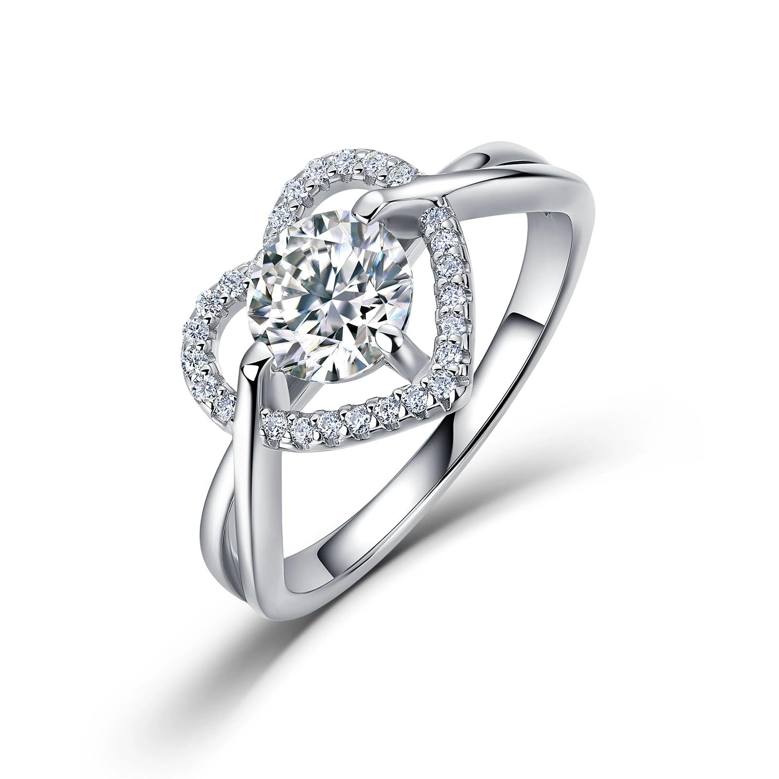 Moissanite srebrny pierścionek dla kobiet serce w kratkę krzyż do układania w stosy obrączka zaręczynowa rocznica S925 pierścionek przyrzeczenia