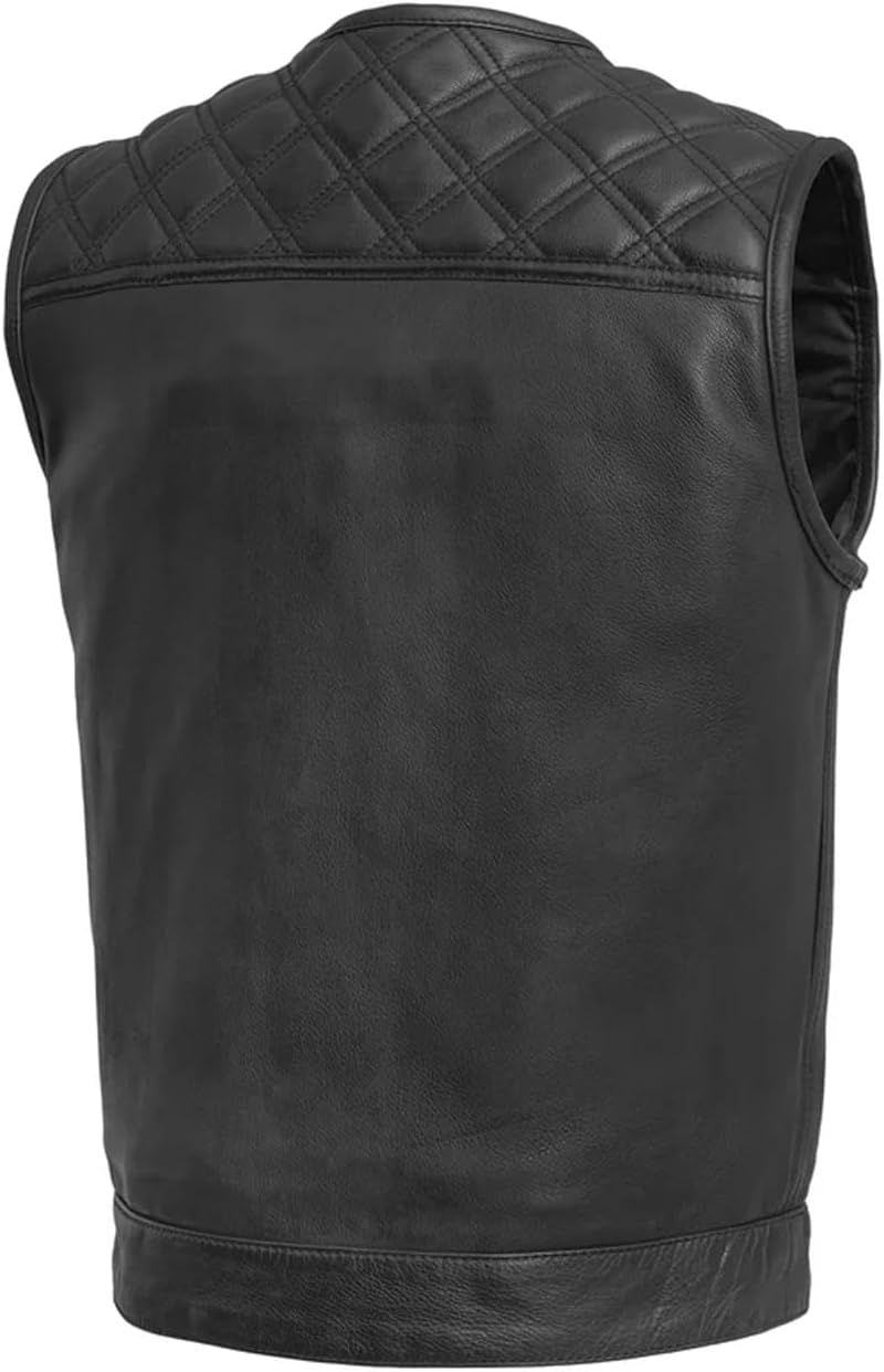 First Mfg Co Men’s Motorcycle Leather Vest, Club Style Premium Leather Biker Vest, Dual Zipper & Snap Closure - Image 7