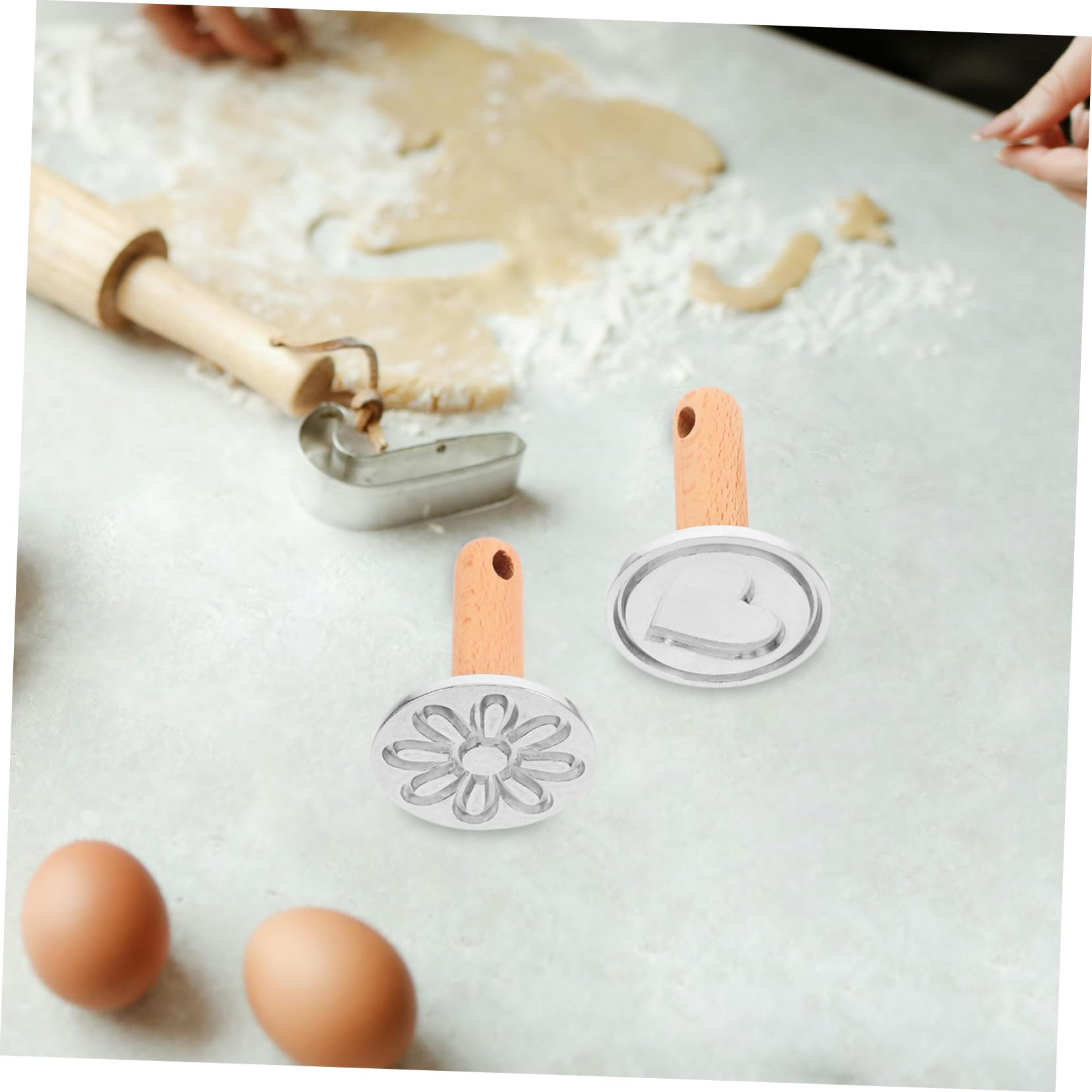 Ciieeo Lot De 3 Moules À Biscuits En Forme De Fleur Avec Poignée En Bois Faciles À Démouler Outils De Cuisson 2 Pièces X 3
