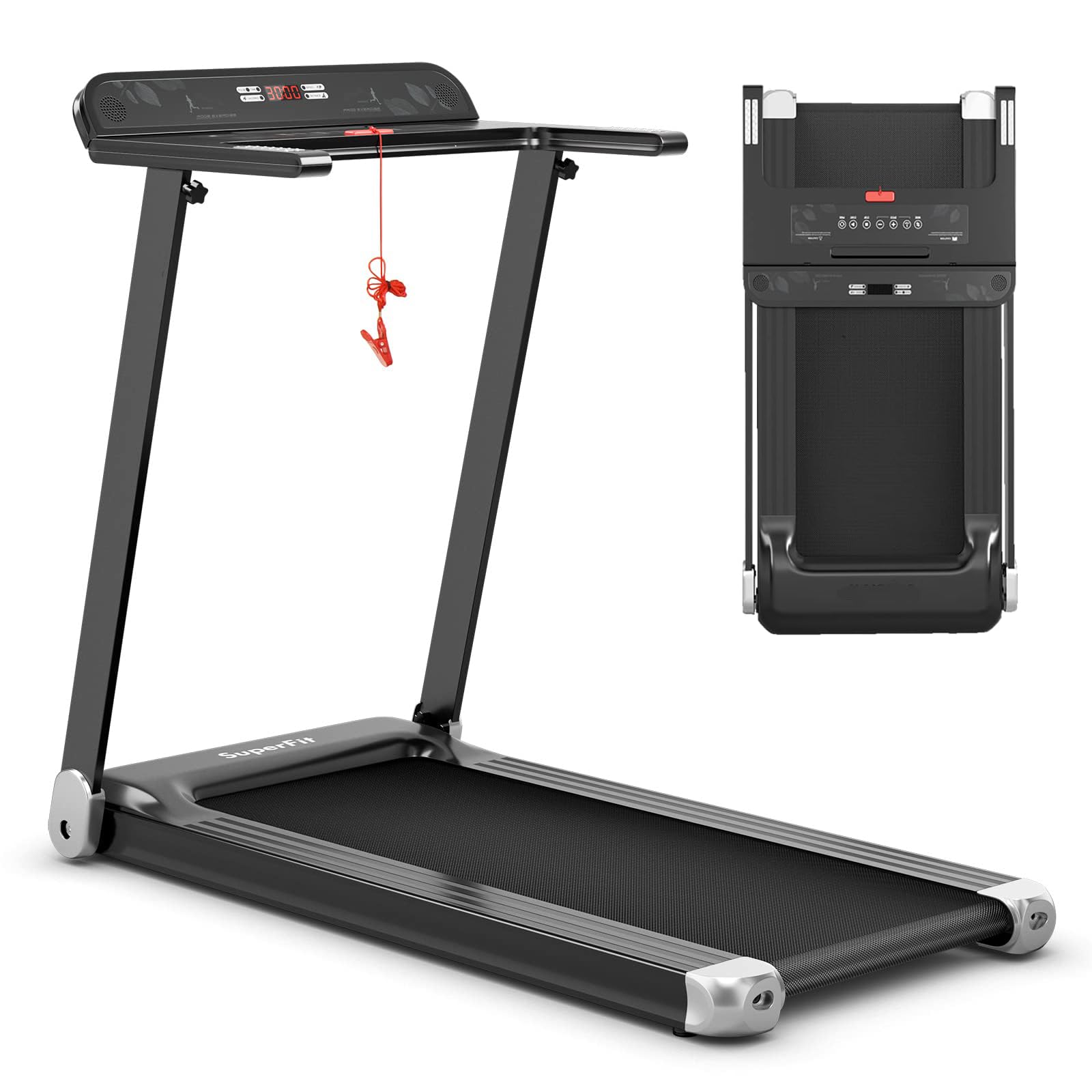 COSTWAY Foldable Treadmill, Compact Walking Running Machine with APP Control, Bluetooth Speaker, 12 Preset Programs, LED Display & Device Holder, Motorized Treadmills for Home Office (Silver)