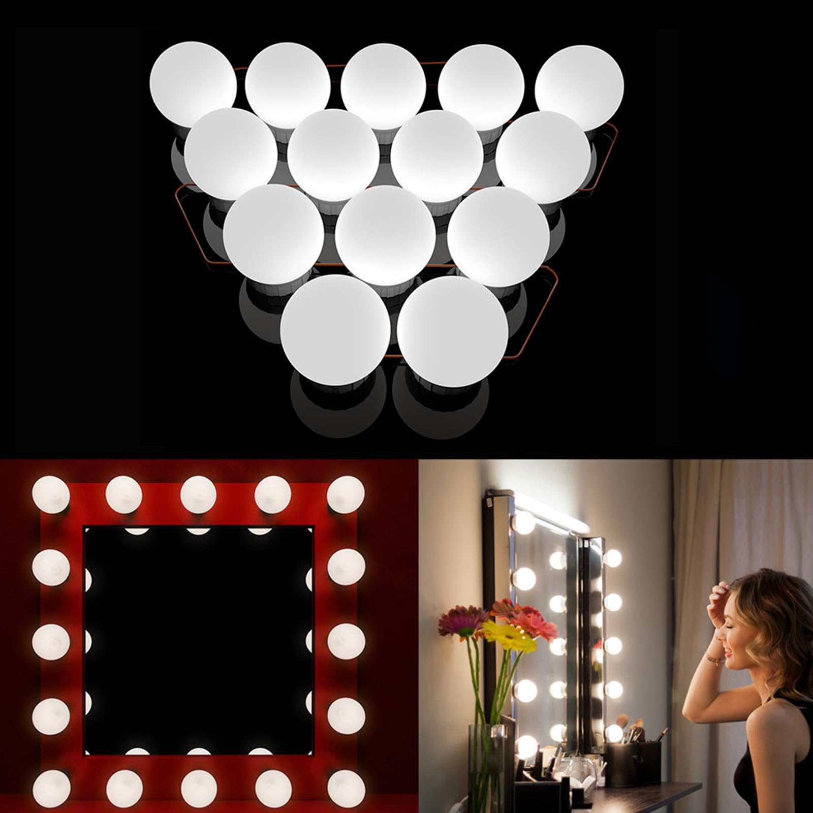 Xinlie 14 lamp LED do lustra, oświetlenie lustra, do toaletki, 3 zmiany kolorów i 9 ściemnianych lampek, z włącznikiem, do lustra kosmetycznego, łazienki