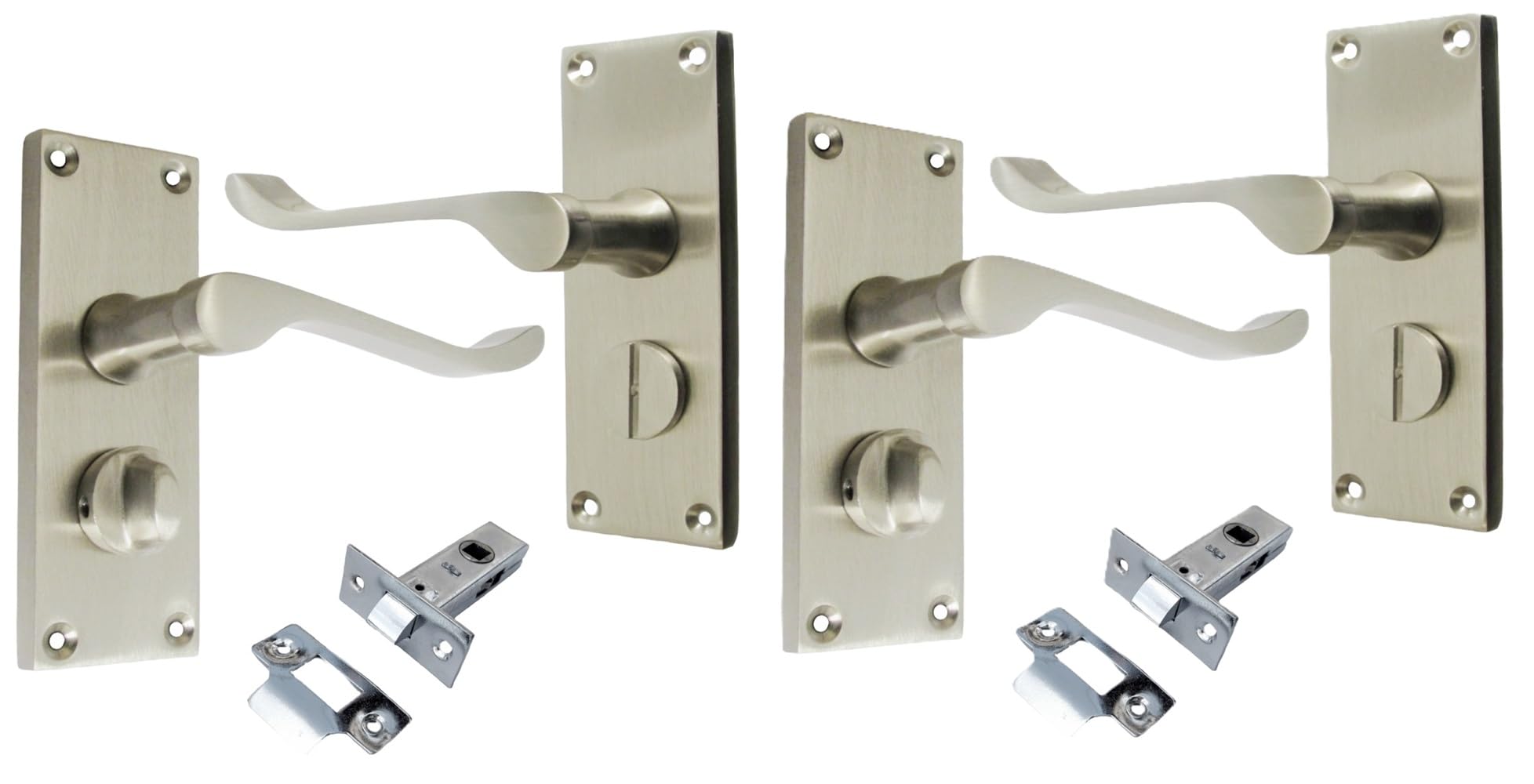 Epsom Door Handle Victorian Scroll Satin Nickel Lever Set – Privacy Design with Tubular Mechanism – Interior Use – 2 Pairs