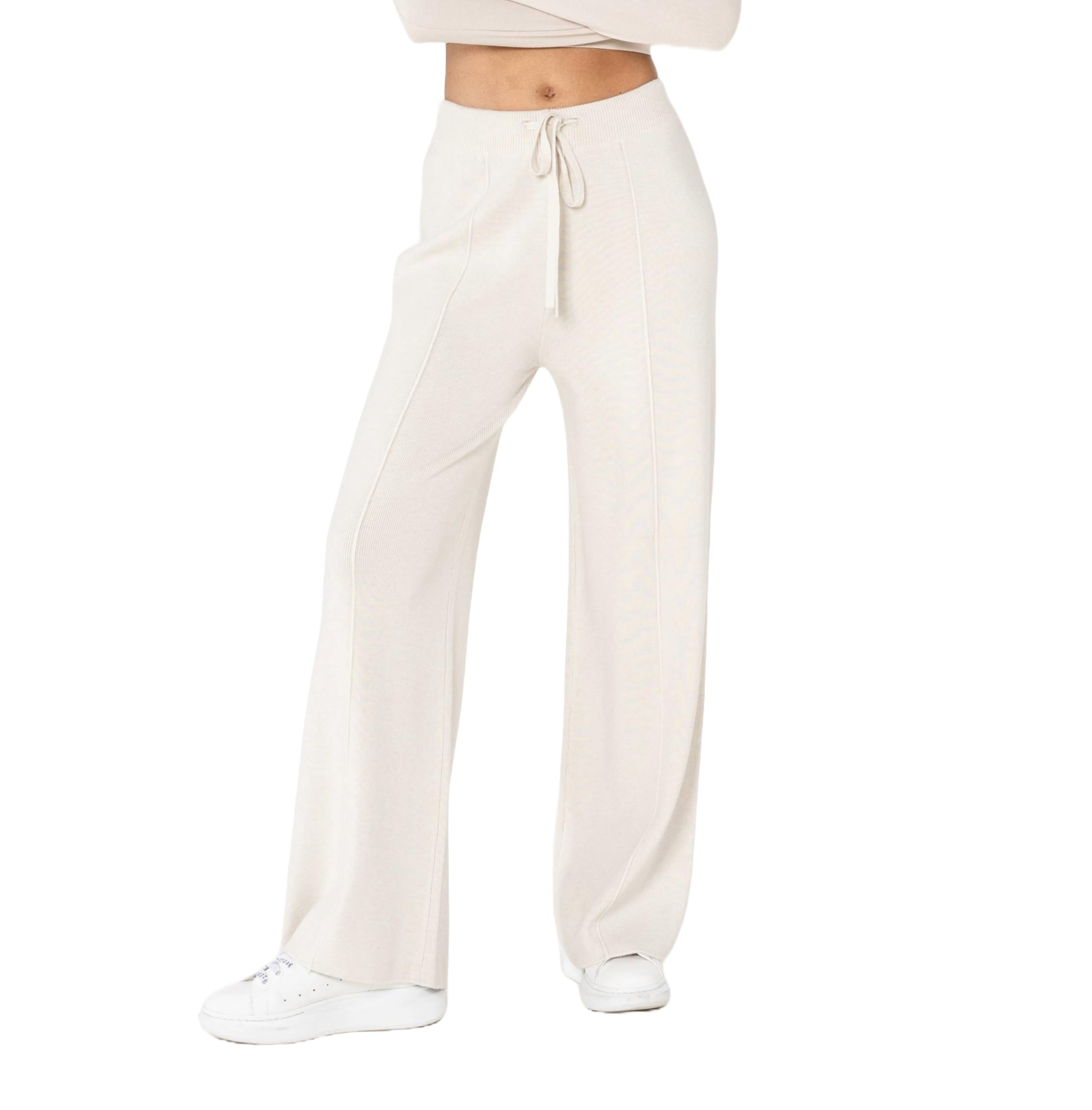 Nina Carter F025 Damen Strickhose – Gestrickte Freizeithosen Bequeme Hose mit Ausgestellter Beinform Elastischem Bund Verstellbarem Kordelzug