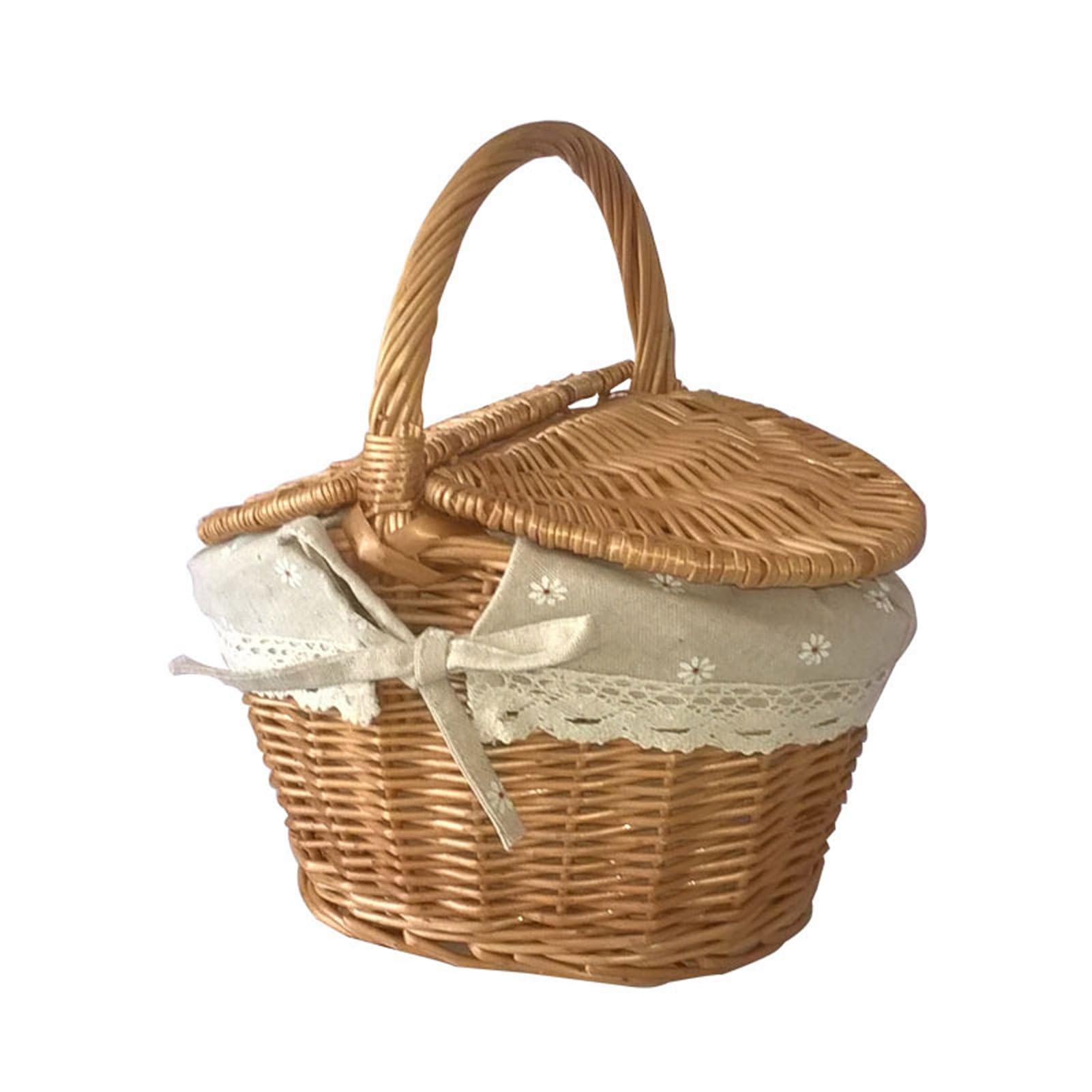 Cesta de Picnic de Mimbre con Tapa y Asa, Cuerpo Tejido Resistente con Forro Lavable, Cesta Tejida a Mano para Picnic, Pascua, Día de la Madre, Camping Al Aire Libre
