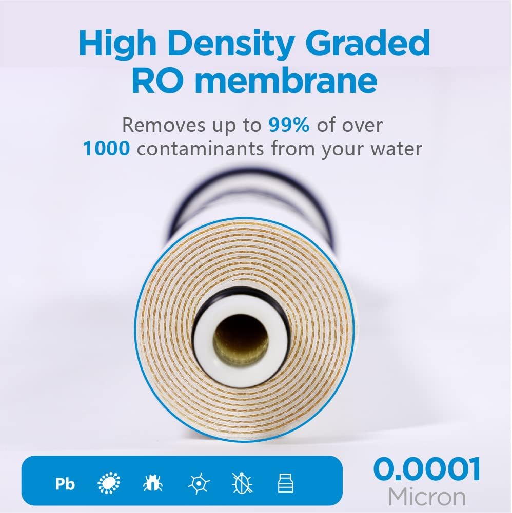 Reverse Osmosis Membrane 75GPD Water Filter Replacement for Reverse Osmosis System 11.75"x1.75" Under Sink RO Drinking Purify for House, 98% Desalination Rate