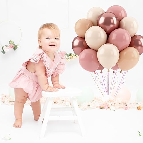 Miniatura 9 de Patimate Retro Blush Pink Balloons Set, 50 pcs 12 inch Metallic Rose Gold Dusty Pink Pastel Orange Nude Latex Balloons Kit for Birthday Bridal