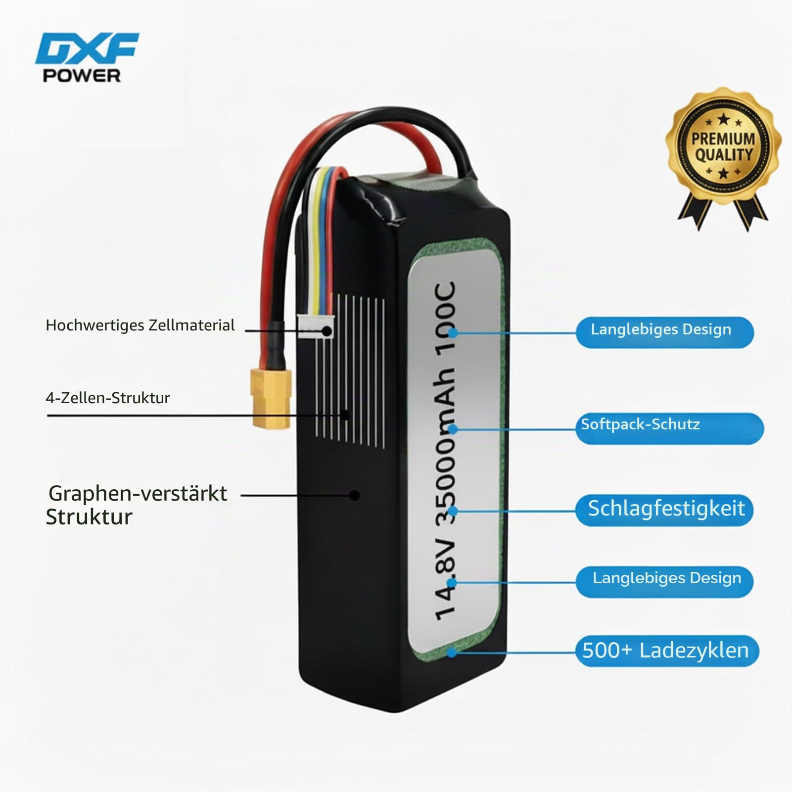 DXF 2 Pack 4S LiPo Akku 14.8V 3500mAh 100C mit XT60 Stecker Prämie Hochleistungs Batterie für RC Modellbau Hubschrauber Auto FPV Kompatibel Vielseitig Sicher Langlebig