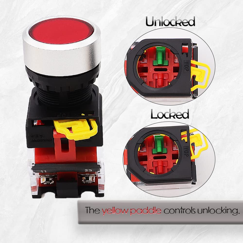 YIJIA 2PCS 22mm Momentary Push Button Switch 110V 1NC 1NO