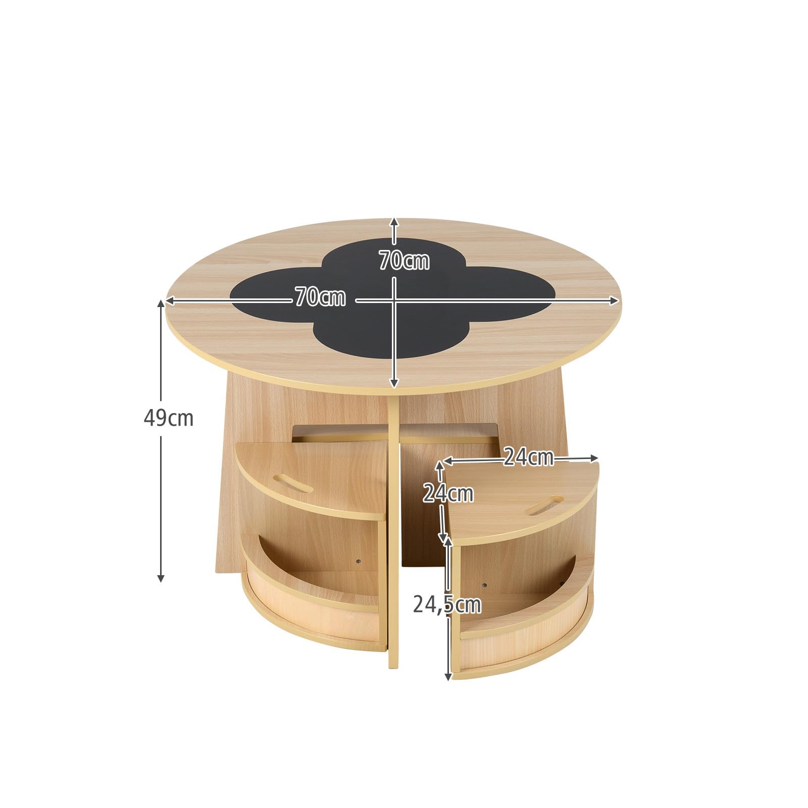 LIFEZEAL Mesa infantil con 4 sillas, mesa de pintura redonda con 4 taburetes de almacenamiento, mesa de actividades con tablero de pizarra, grupo de asientos infantiles para niños a partir de 3 años