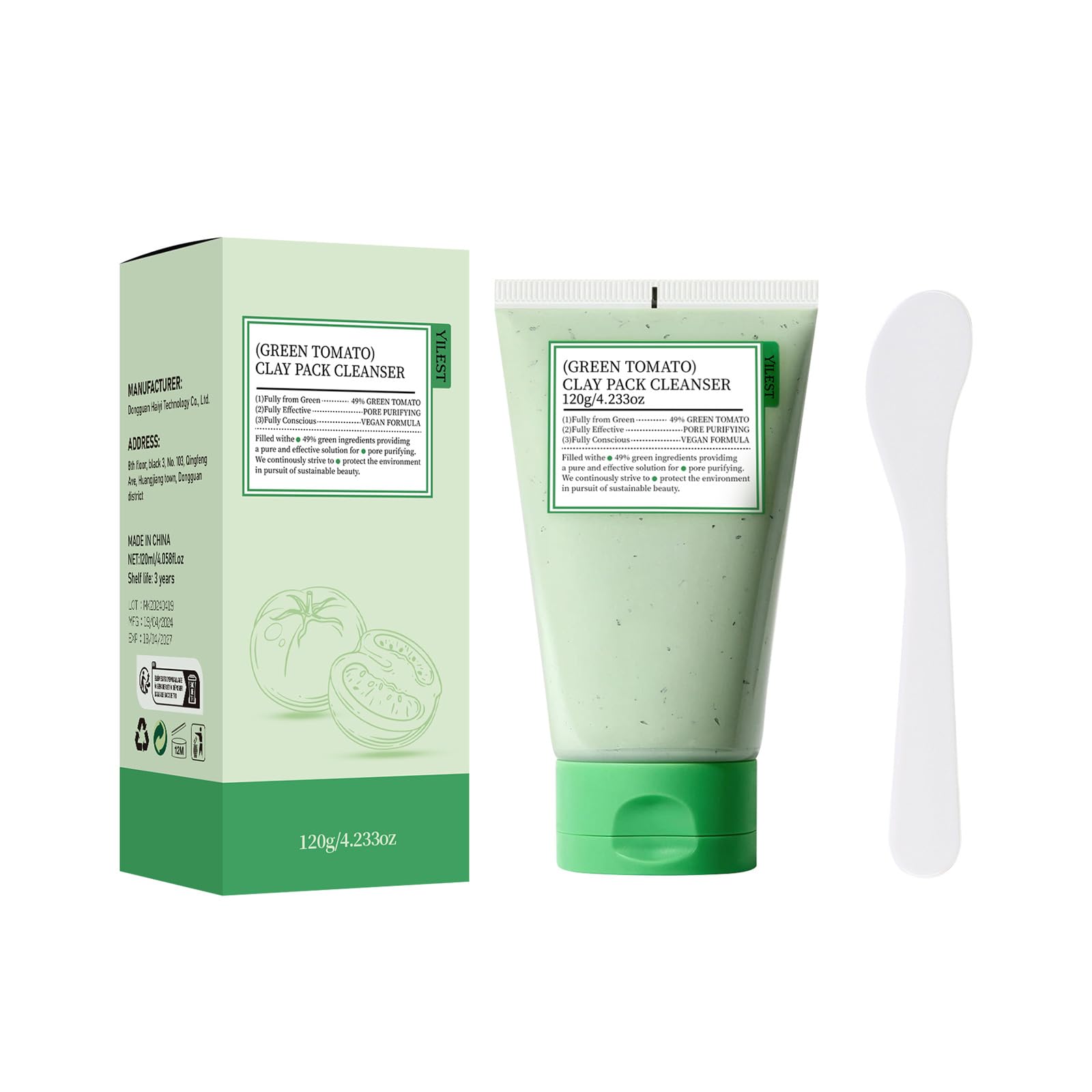 Green Tomato Clay Pack Cleanser, Fully Green Tomato Clay Mask Pore Cleanser, Korean Cleanser Clay Mask,Korean Green Tomato Clay Mask, Purifying with Green Tomato Extract