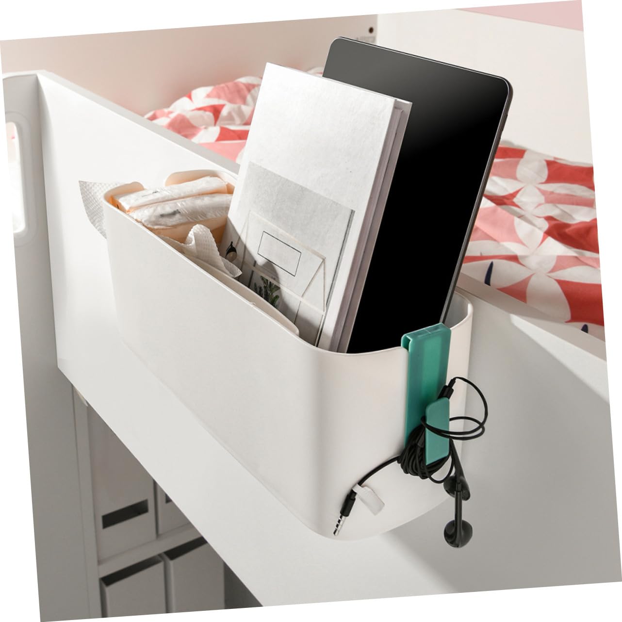 2 pièces Porte-objets de Chevet Suspendu Support de Rangement Polyvalent pour Bureau et Chambre Organiseur Plastique sans Percage Panier Suspendu pour Lit Étudiant et Bureau Vert