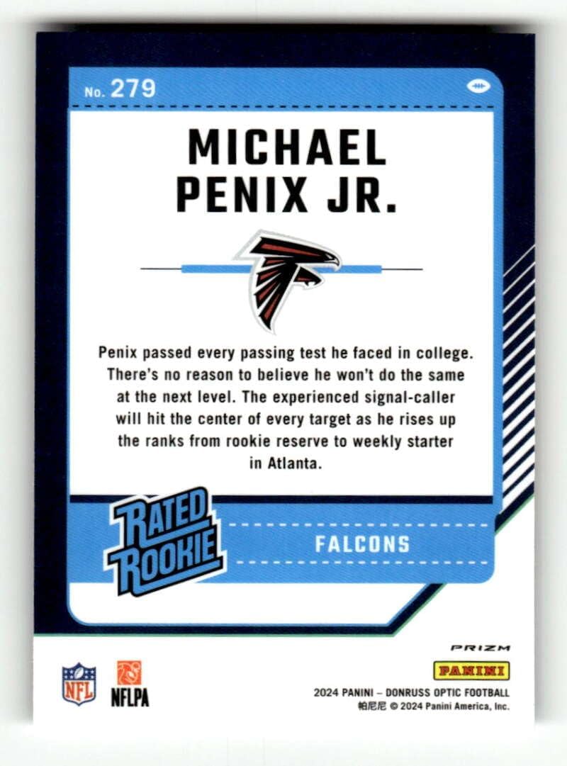 2024 Donruss Optic Holo #279 Michael Penix Jr. RC Rookie Atlanta Falcons NFL Football Trading Card