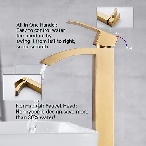 Miniatura 3 de Grifo de baño de oro cepillado, grifo de tocador moderno de un solo agujero, grifo de lavabo de baño de una sola manija, acero inoxidable, acabado