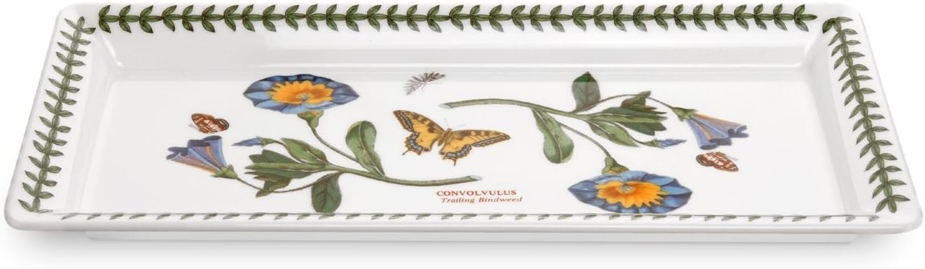Portmeirion Botanic Garden Sandwich Tray (11.75"x5.25") - Convolvulus Motifs - Fine Porcelain with Chip-Resistant Glaze - Dishwasher, Microwave, Freezer, Oven Safe - Stylish Serveware Accents
