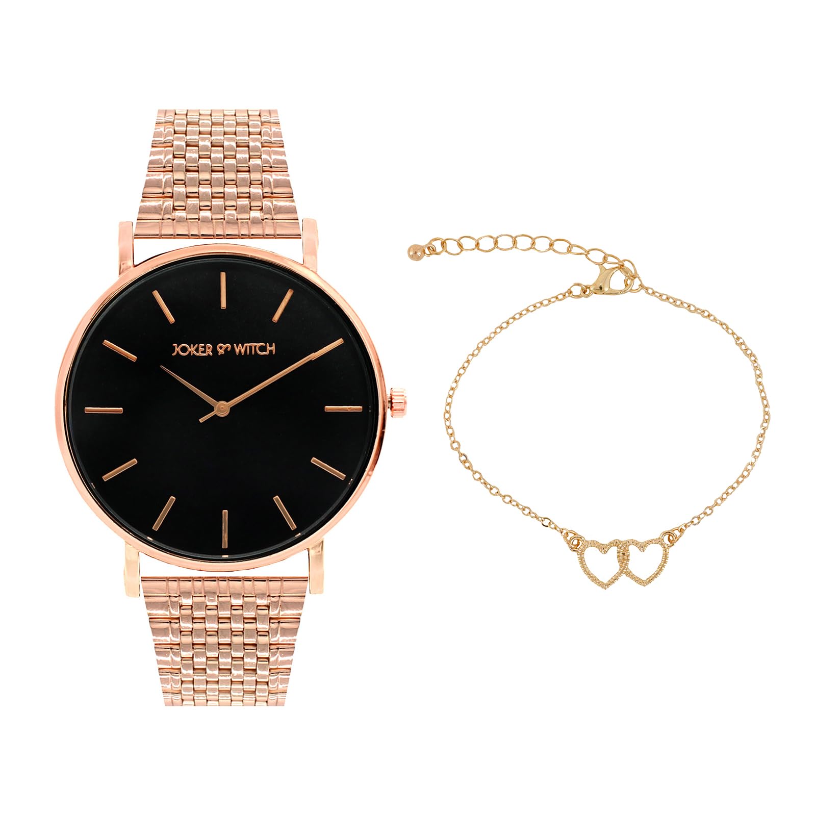 Joker & Witch Stainless Steel Women Mei Analogue Watch Bracelet Stack, Band Color-Rose Gold, Dial Color-Black (B0C7L9G24D) Amazon Price History, Amazon Price Tracker
