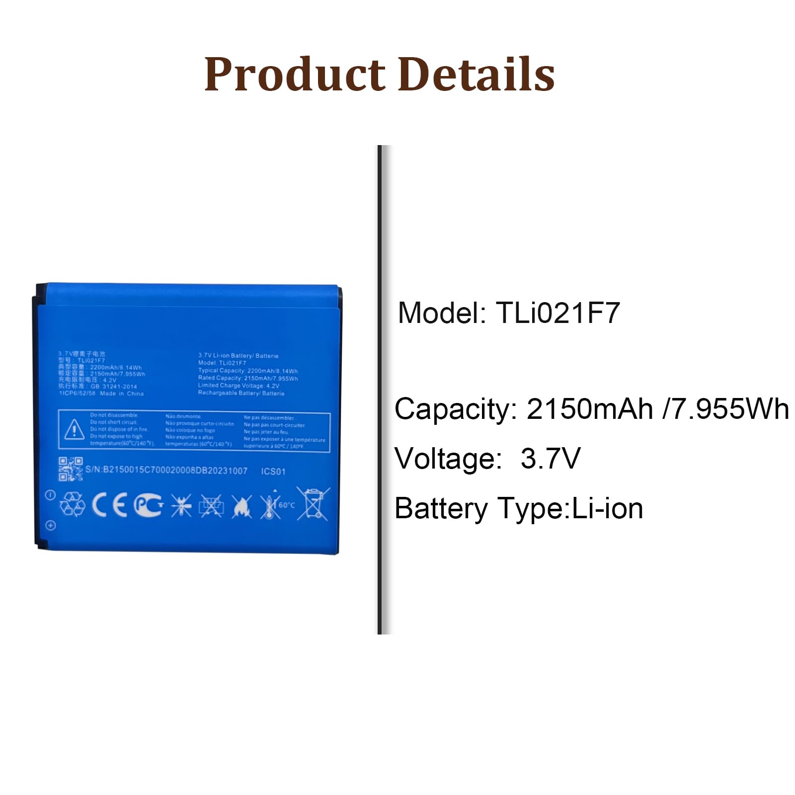 Batteria di ricambio TLi021F7 compatibile con Al-Catel EE70 EE70VB EE Mini 2 4G LTE Pocket WiFi Router 1ICP6/52/58