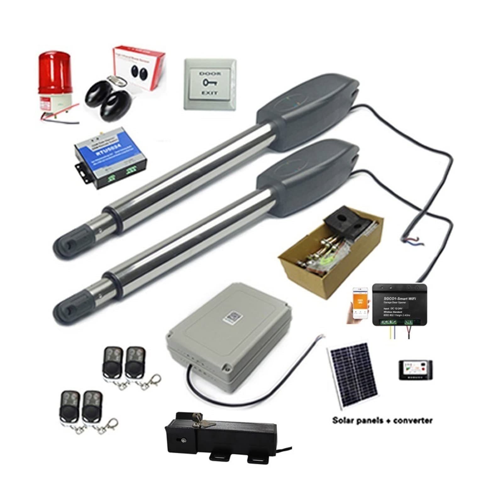 Automatyczne podwójne ramiona elektryczny mechanizm otwierania drzwi skrzydłowych operator siłownik silnika bliżej otwieracz bramy skrzydłowej + system sterowania Wifi do podjazdu(Kit 2)