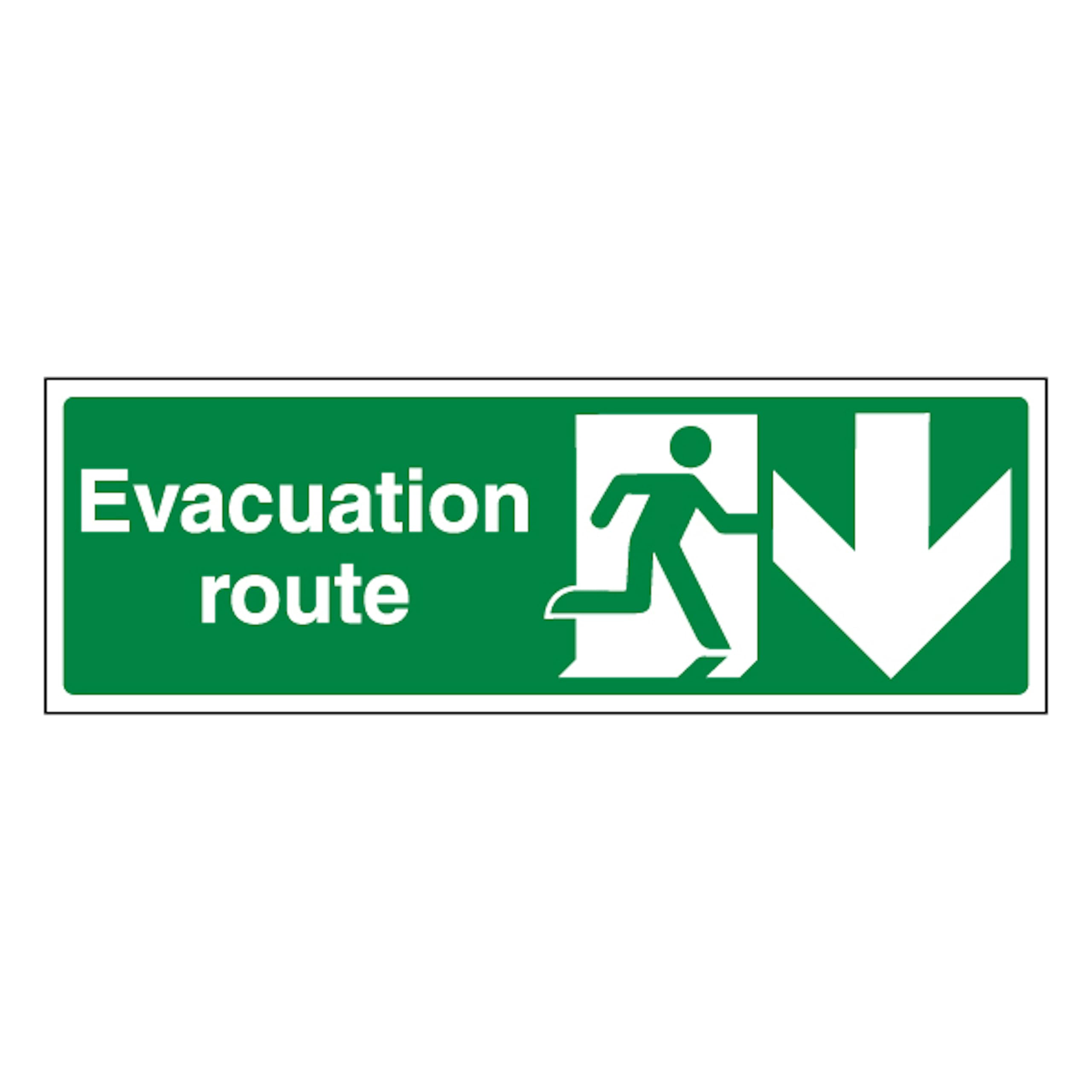 V Safety Evacuation Route Arrow Down 450 x 150 mm - 2mm Super-Tough Rigid Plastic Safety Sign