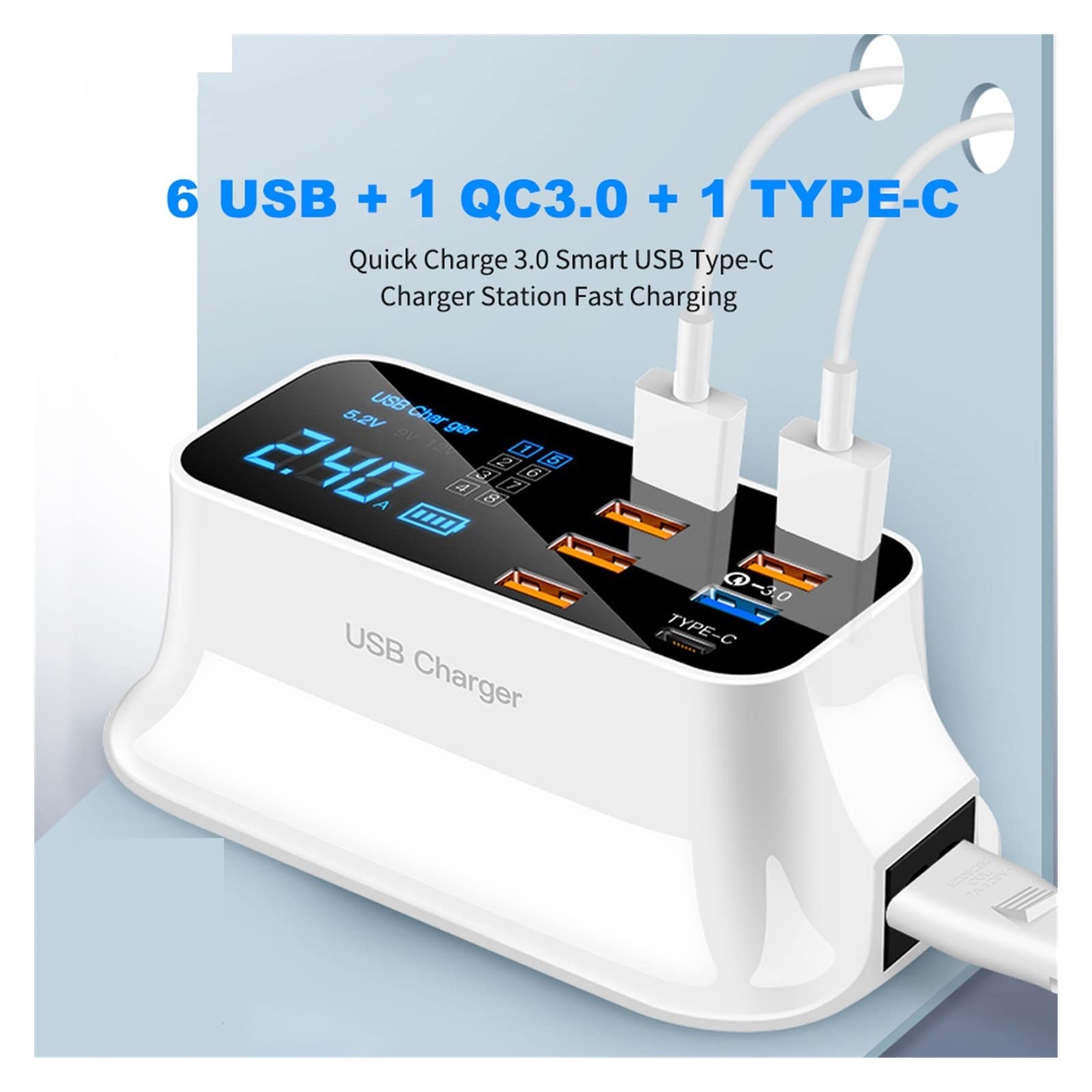 Stazione di ricarica multipla, Caricabatterie USB universale universale con supporto for telefono Adattatore da parete con presa di ricarica rapida Hub compatibile con cellulare, tablet e altro per pi